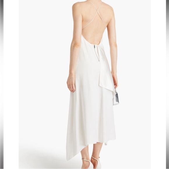 ALICE + OLIVIA us 2 ivory satin 
Evana asymmetric draped satin-twill midi dress - Picture 3 of 5